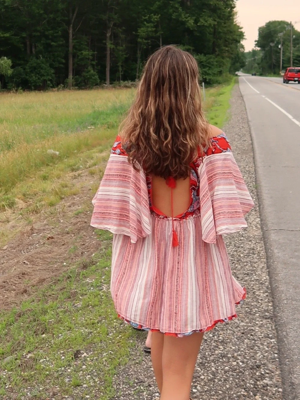 Free People Red and Cream Striped Mini Dress - Picture 3 of 3